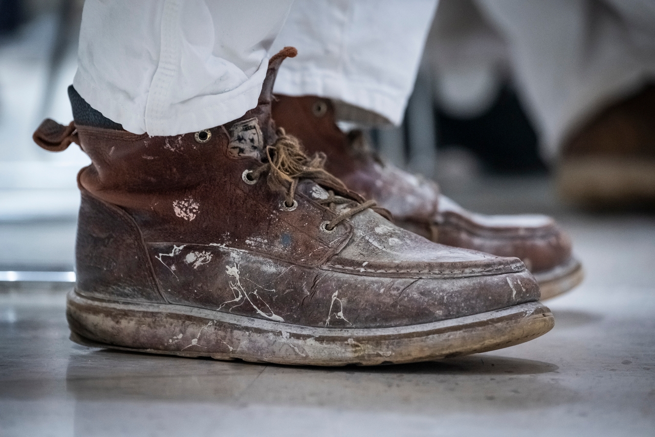 An IUPAT member's work boots during a training session.