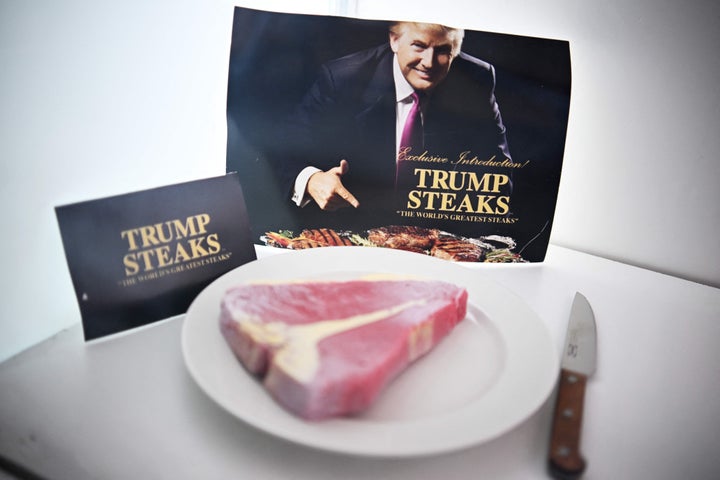 An advertisement for Trump Steaks (2007) is seen in a display showing failed Trump businesses during a preview of the Museum of Failure in Washington, DC on September 6, 2023.