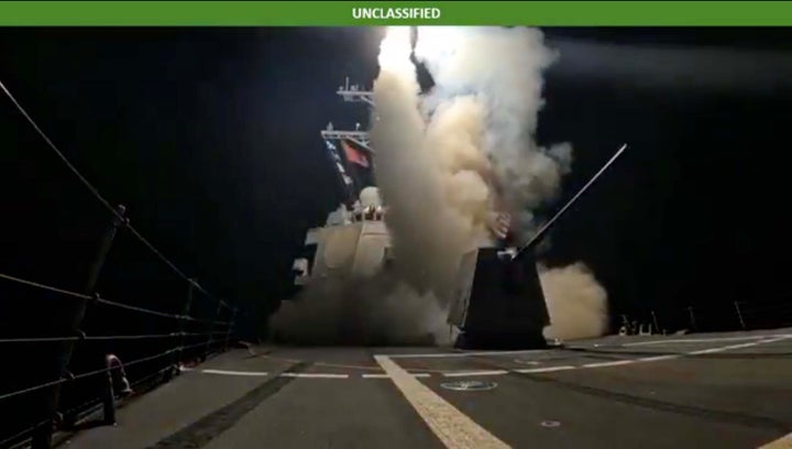 This screenshot, taken from a video released by the Defense Department, shows the U.S. launching a strike targeting Islamic State group militants in northwestern Nigeria on Thursday, Dec. 25, 2025.