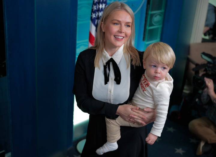 Leavitt, here at the White House with her son Nicholas "Niko" Robert Riccio on Nov. 25, thanked President Donald Trump and chief of staff Susie Wiles for "fostering a pro-family environment."