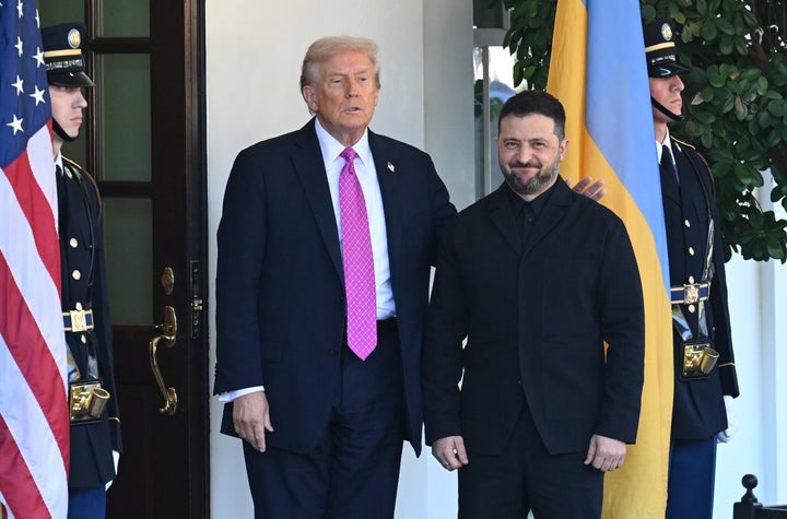 President Donald Trump greets Ukrainian President Volodymyr Zelenskyy at the White House on October 17, 2025.