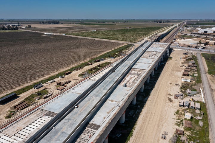 Construction on a high-speed rail project in Fresno County, California, US, on Monday, March 24, 2025. (David Paul Morris/Bloomberg via Getty Images)