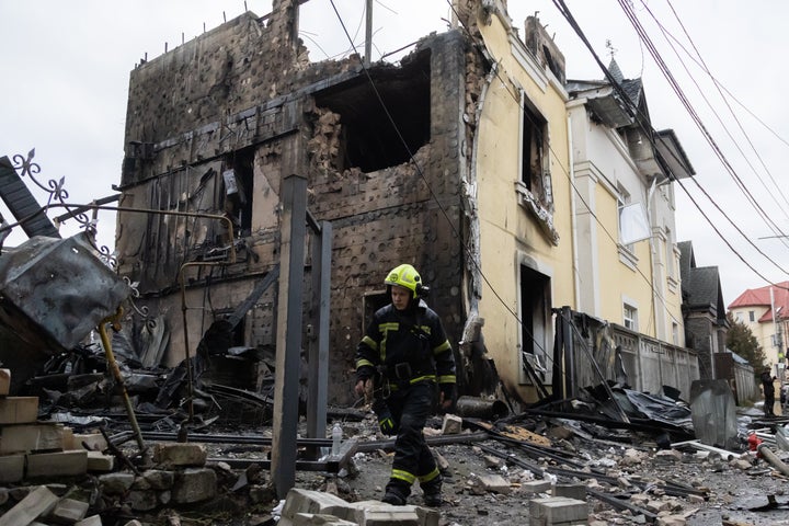 A private building in the Darnytskyi district lies partially destroyed following a Russian drone strike on the city’s residential area on December 27, 2025 in Kyiv, Ukraine. (Photo by Yevhenii Zavhorodnii/Global Images Ukraine via Getty Images)