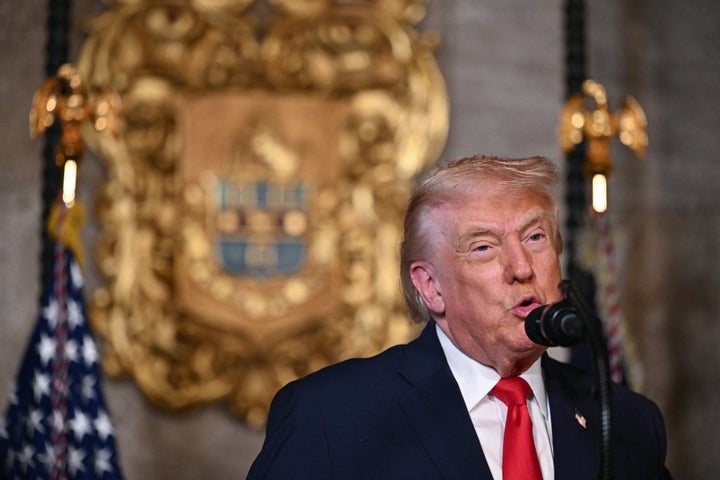 US President Donald Trump announces the US Navy's new Golden Fleet initiative, unveiling a new class of warships, at Mar-a-Lago in Palm Beach, Florida, on December 22, 2025. President Donald Trump on December 22 announced a new class of heavily armed warships that will be named after himself -- an honor usually reserved for US leaders who have left office.Two of the Trump-class ships will be built initially but that number could grow substantially in the future, according to the president, who said they will be "some of the most lethal surface warfare ships" and "the largest battleship in the history of our country."Trump made the announcement at his Mar-a-Lago residence in Florida alongside Pentagon chief Pete Hegseth, Secretary of State Marco Rubio and Navy Secretary John Phelan, with images of the planned high-tech vessels on stands nearby. (Photo by ANDREW CABALLERO-REYNOLDS / AFP via Getty Images)