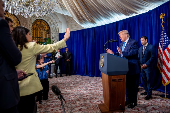 President Donald Trump speaks at a press conference at the Mar-a-Lago Club in Palm Beach, Florida, on Saturday, January 3, 2026. (Nicole Combeau/Bloomberg via Getty Images)