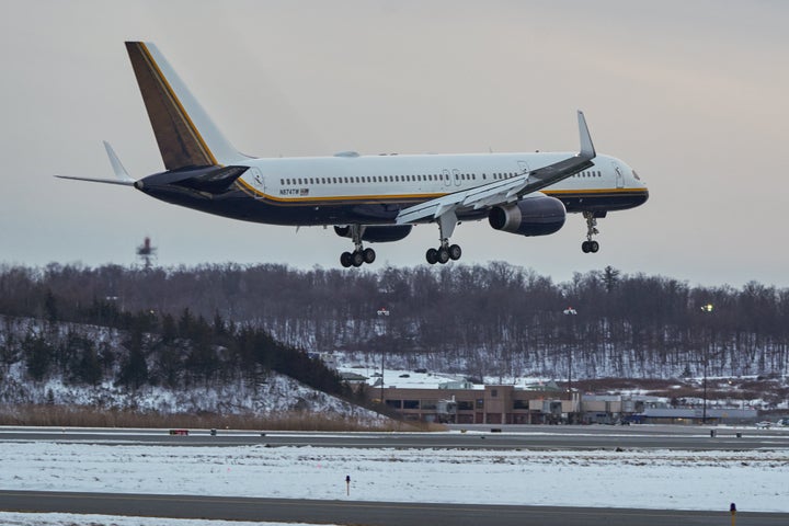 A Boeing 757-223 aircraft operated by the US Department of Justice, allegedly carrying ousted Venezuelan President Nicolas Maduro, arrives at Stewart Air National Guard Base in Newburgh, New York, US, on Saturday, Jan. 3, 2026. (Bing Guan/Bloomberg via Getty Images)