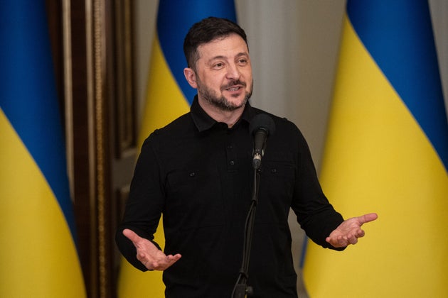 Ukraine's President Volodymyr Zelenskyy speaks during a briefing in Kyiv, Ukraine, Saturday, Jan. 3, 2026. 
