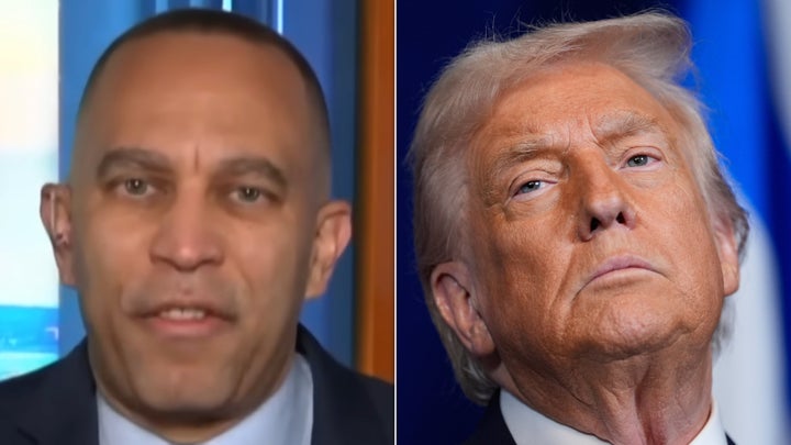 House Minority Leader Hakeem Jeffries (D-N.Y.) and President Donald Trump.