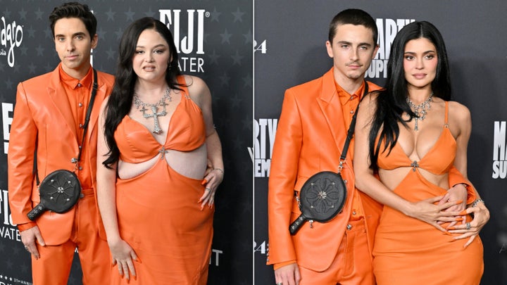 Paul W. Downs and Megan Stalter, left, and Timothée Chalamet and Kylie Jenner.