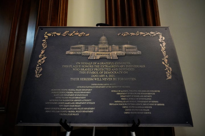 The official plaque honoring the police who defended democracy on Jan. 6, 2021 is not on display at the Capitol, as is required by law.