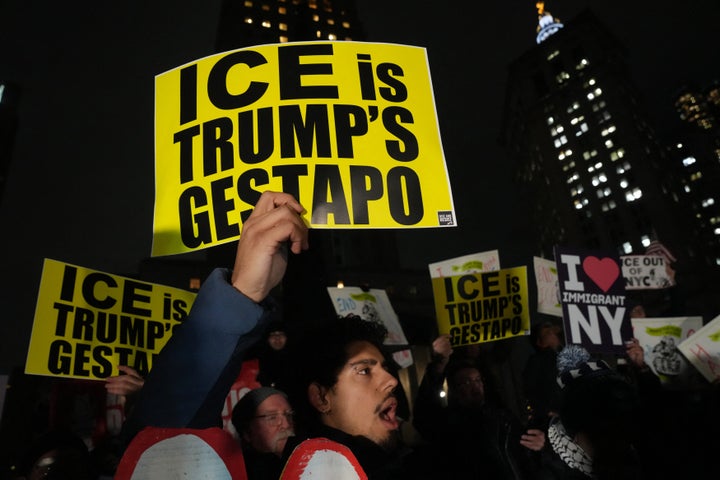 People take part in a protest against Immigration and Customs Enforcement (ICE) in New York on Jan. 7, 2026 after an ICE officer shot dead a woman in Minneapolis.