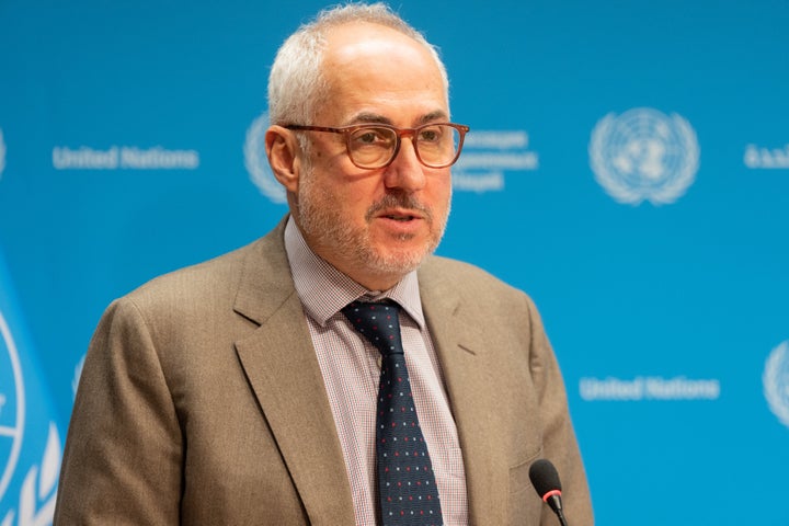 UN spokesperson Stephane Dujarric moderates a press briefing at UN Headquarters in New York on Oct. 31, 2025.