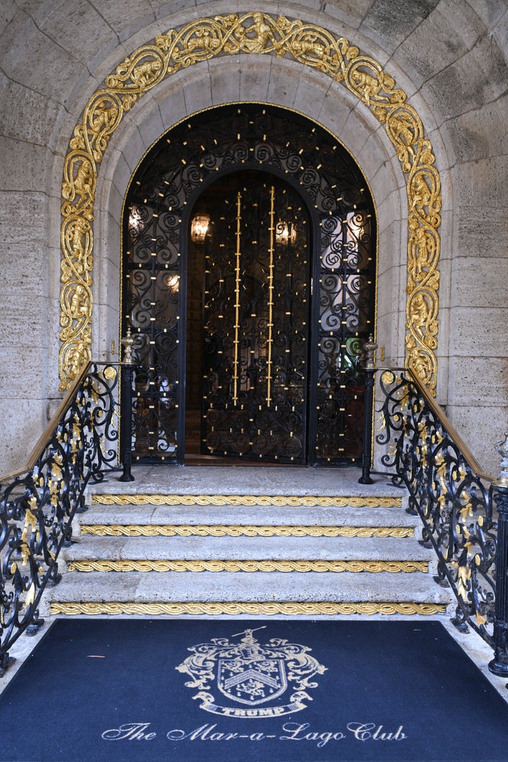 The entrance to Mar-a-Lago that Donald Trump shared an image of himself on his Truth Social platform.