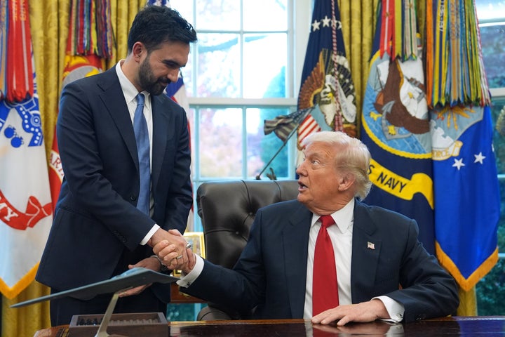 President Donald Trump shakes hands with Zohran Mamdani in the Oval Office during their meeting in November, before Mamdani was sworn in as mayor of New York.