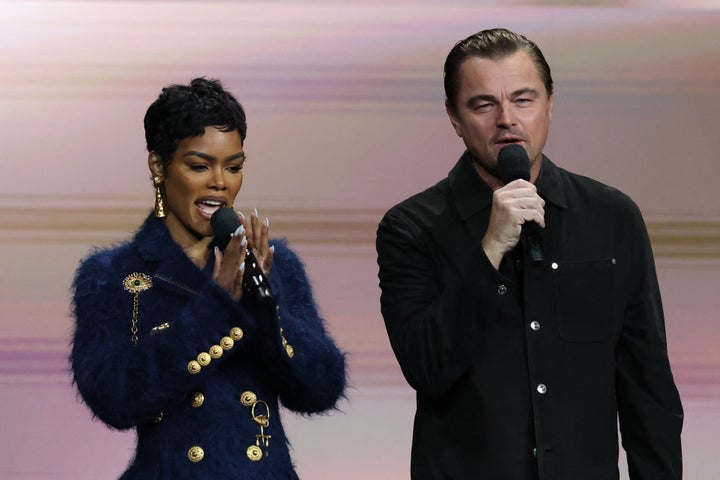 Teyana Taylor, left, and Leonardo DiCaprio talked about their film 
