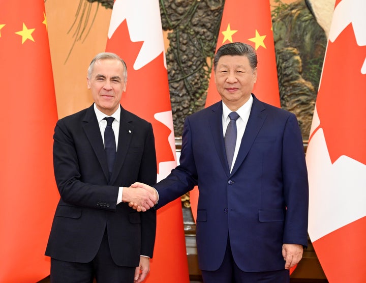 Chinese President Xi Jinping meets with Canadian Prime Minister Mark Carney at the Great Hall of the People in Beijing, capital of China, Jan. 16, 2026. (Photo by Xie Huanchi/Xinhua via Getty Images)