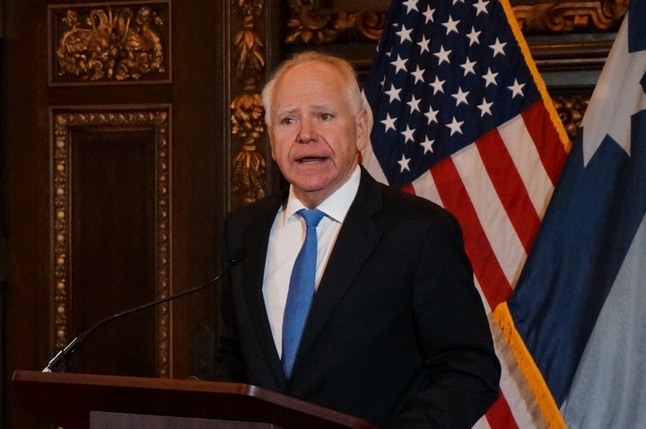 Minnesota Gov. Tim Walz holds a news conference at the Minnesota State Capitol on Monday, Jan. 5, 2026, in St. Paul, Minn. (AP Photo/Giovanna Dell'Orto)