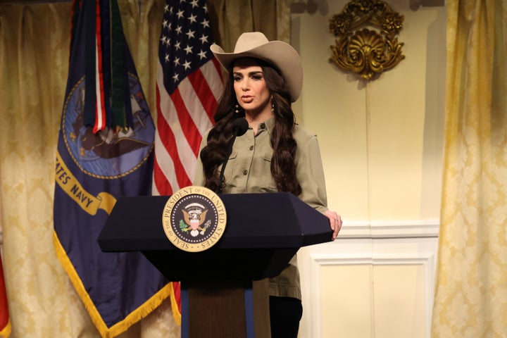 Ashley Padilla played Department of Homeland Security Secretary Kristi Noem, who tried to downplay outrage over the surge of immigration enforcement in Minnesota.