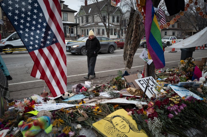 A memorial to Renee Good at the site where she was killed, pictured Jan. 12.