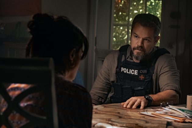 Matt Damon as Lieutenant Dane Dumars in the new Netflix action movie The Rip