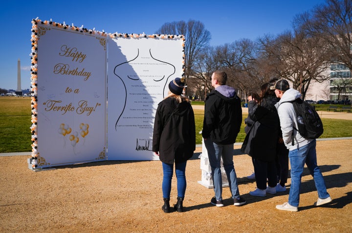New protest art referencing the Epstein files and President Trump was installed Monday on the National Mall in Washington, D.C.