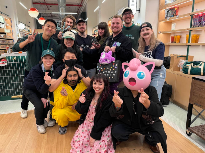 The author (far left) and other members of the Pokémon community at the Poke Court grand opening