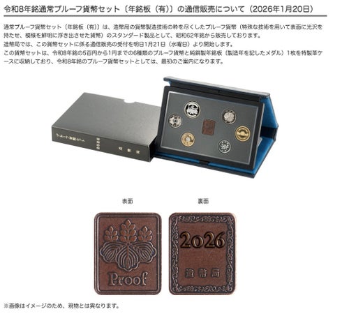 丙午」記念メダル、「令和8年銘」記念硬貨。「記念日貨幣セット」の