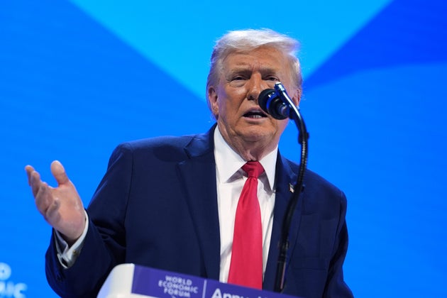 President Donald Trump addresses the audience during the Annual Meeting of the World Economic Forum in Davos, Switzerland, Wednesday, Jan. 21, 2026. 