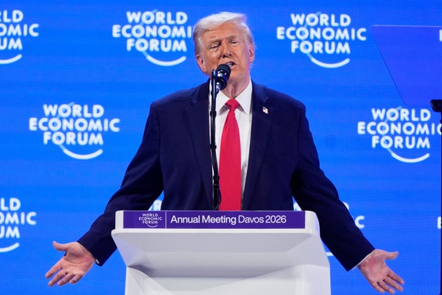 President Donald Trump speaks during the Annual Meeting of the World Economic Forum in Davos, Switzerland, Wednesday, Jan. 21, 2026. (AP Photo/Markus Schreiber)