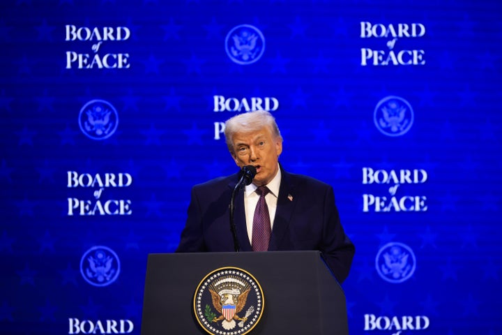 President Donald Trump during the Board of Peace signing ceremony at the World Economic Forum in Davos, Switzerland, on Jan. 22, 2026.