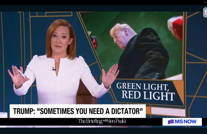 Jen Psaki roasted President Donald Trump after a gaffe-packed speech at the World Economic Forum in Davos, Switzerland.