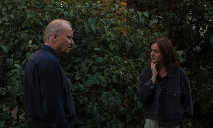 Stellan Skarsgård as Gustav and Renate Reinsve as Nora in "Sentimental Value."