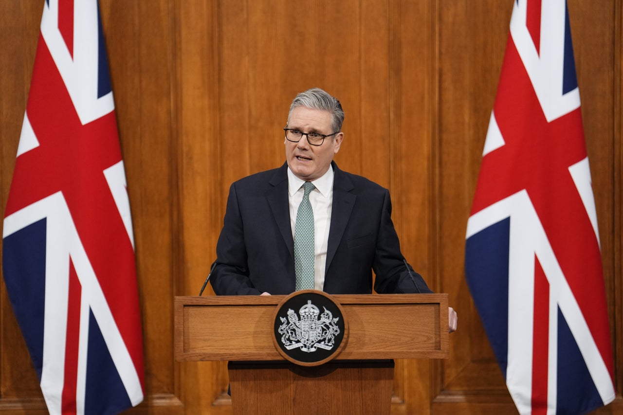 Britain's Prime Minister Keir Starmer delivers a statement in the media briefing room of 9 Downing Street in central London, Monday, Jan. 19, 2026.