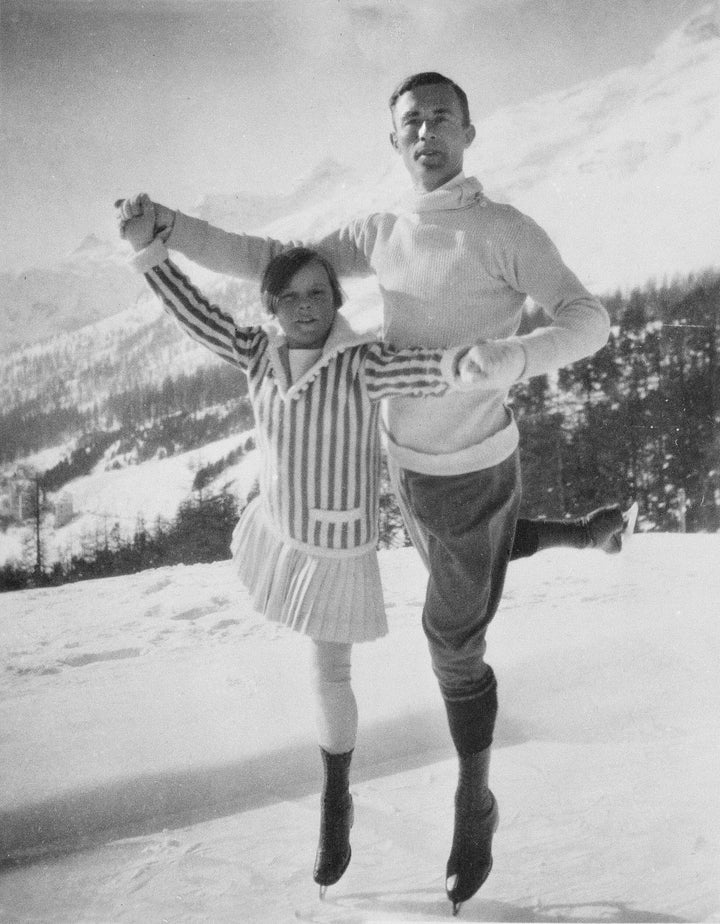 Eleven-year-old Sonja Henie, left, and world champion skater Gilles Grafstrom at the 1924 Olympic Games.