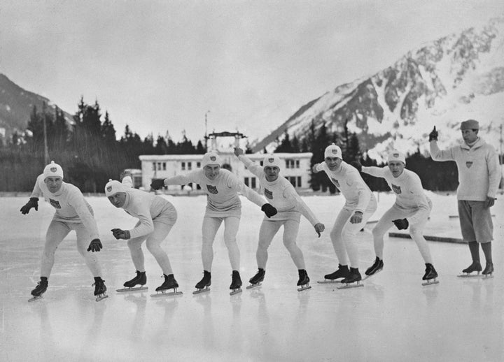 American speed skaters practicing in Chamonix.