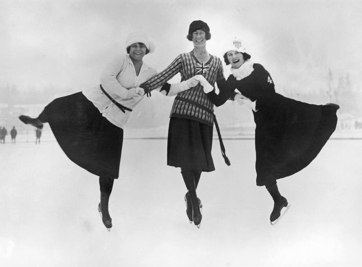 Figure skaters Herma Planck-Szabo of Hungary, Ethel Muckelt of Great Britain and Beatrix Loughran of the United States.