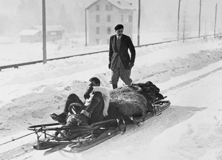 Taking down the injured after a bobsleigh accident.