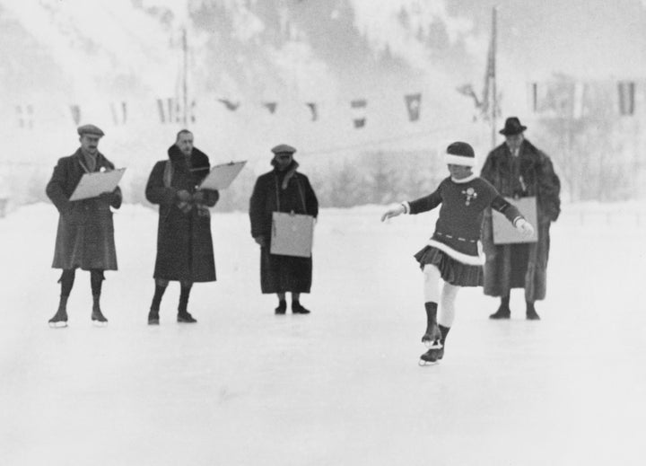 The Norwegian Sonja Henie competes, at only 11 years old, in women's single figure skating.