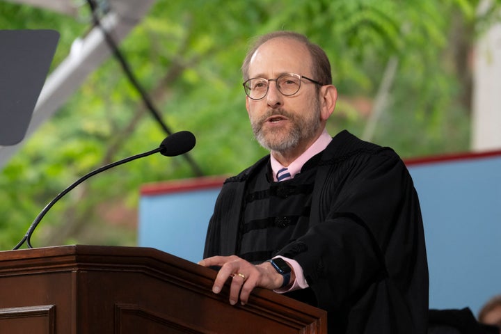 Harvard President Alan Garber speaks during the 374th Harvard Commencement in Cambridge, Massachusetts, in May. The university has refused to give in to the Trump administration's demands.