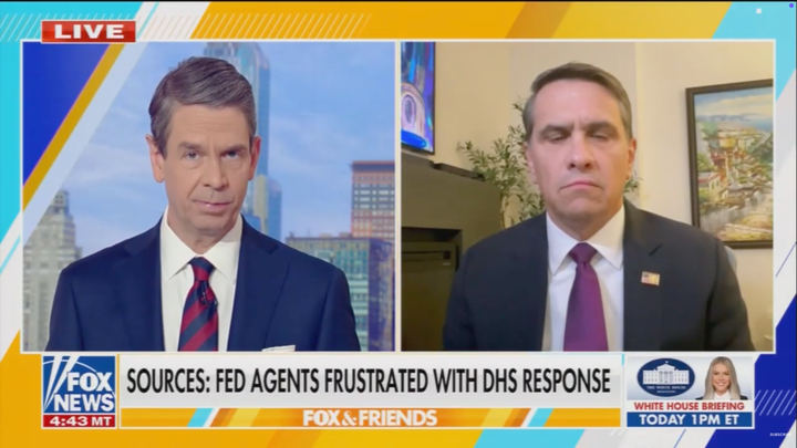 A screenshot of Griff Jenkins grilling Todd Blanche on “Fox & Friends” Monday.