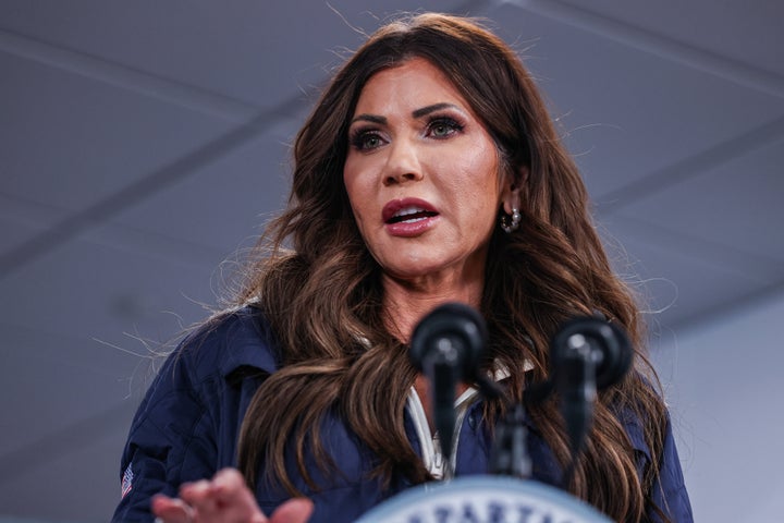 Department of Homeland Security Secretary Kristi Noem at a news conference Saturday, saying Alex Pretti committed an act of “domestic terrorism.”