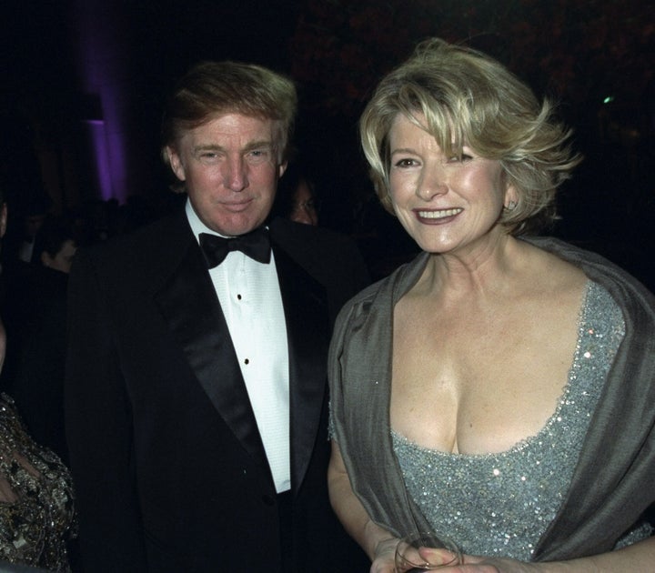Stewart and Donald Trump at the Metropolitan Museum of Art for the 50th Anniversary Costume Institute Gala in 1998.