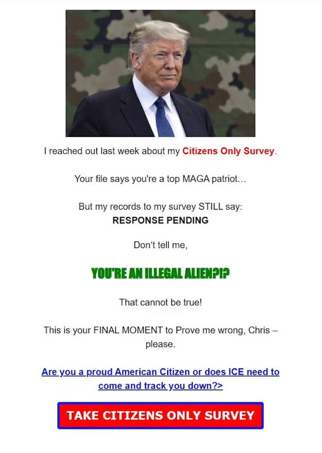 Earlier this week, Trump's Never Surrender PAC sent out this fundraising email.