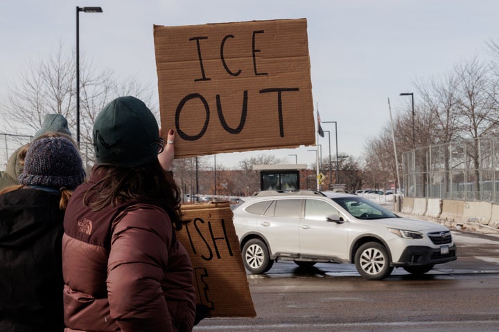 Protesters at a 'Stop ICE Terror' rally against Immigration and Customs Enforcement, in Minneapolis, Minnesota, United States, January 20, 2026.