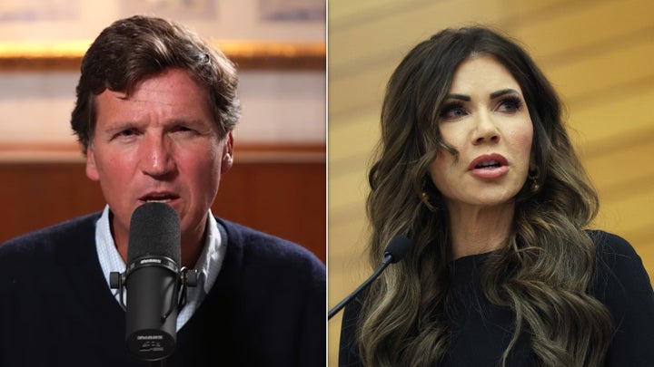 Tucker Carlson and DHS Secretary Kristi Noem.