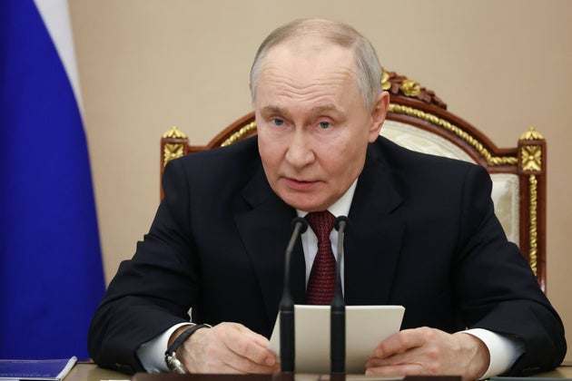 Russian President Vladimir Putin speaks during a meeting on the development of domestic integrated electronics at the Kremlin in Moscow, Thursday, Jan. 22, 2026.
