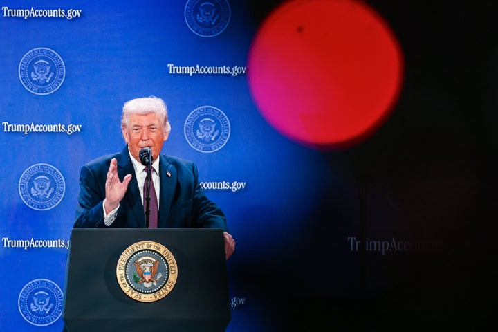 President Donald Trump speaks during the Trump Accounts Launch Summit in Washington, DC, US, on Wednesday, Jan. 28, 2026. (Valerie Plesch/Bloomberg via Getty Images)