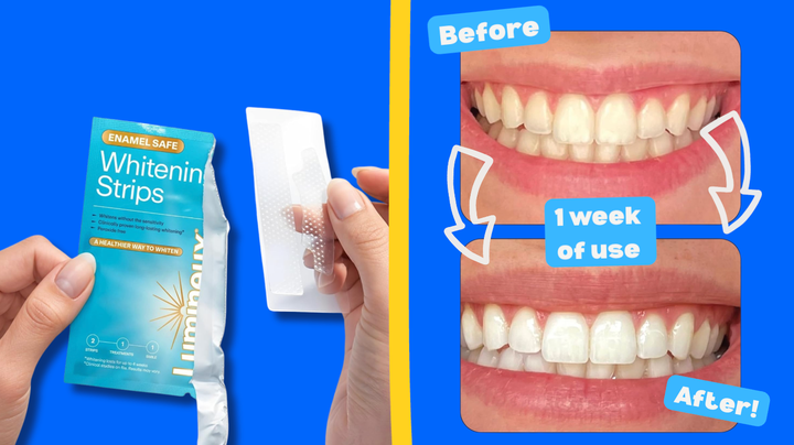 Upgrade your smile with the whitening strips' stain-targeting technology.