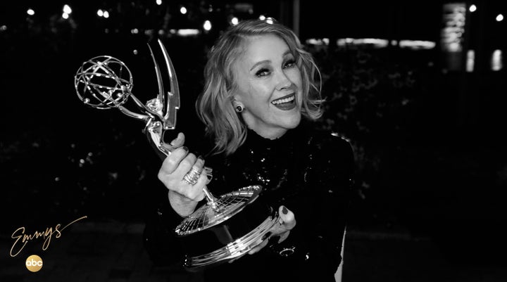 O'Hara with her award at the 72nd Emmy Awards in 2020.
