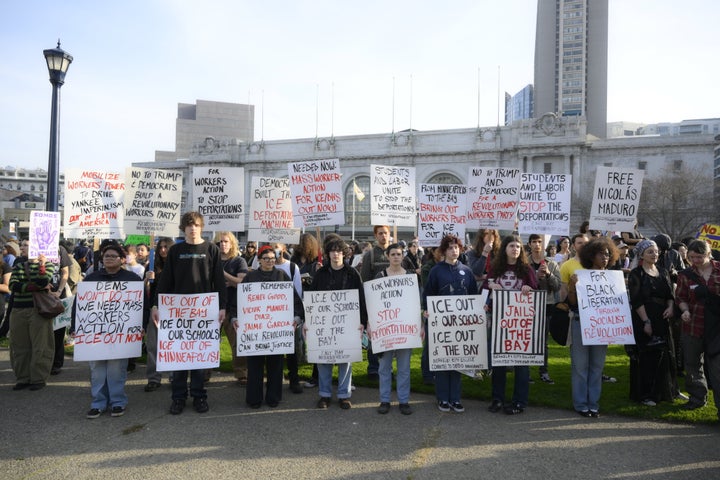 Thousands of students, workers and anti-ICE (Immigration and Customs Enforcement) protesters are gathered at Dolores Park and marched to the City Hall as they show solidarity with Minneapolis in protest for ICE operations cross-country, in San Francisco, California, United States on January 30, 2026. (Photo by Tayfun Coskun/Anadolu via Getty Images)